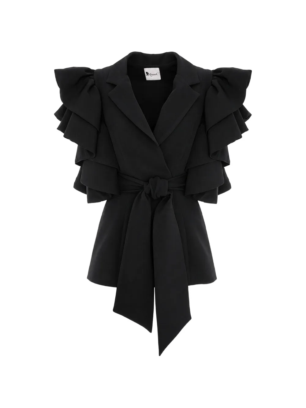 MONARH Sacou ruffled belted blazer - Schwarz