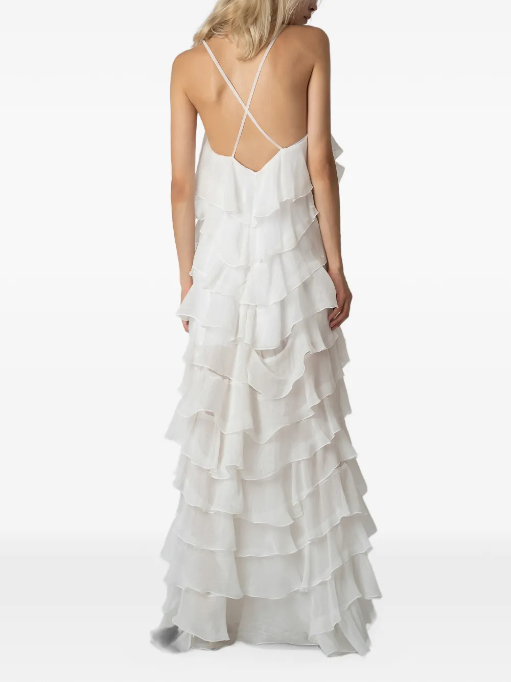 MONARH Lucky ruffled maxi dress Wit