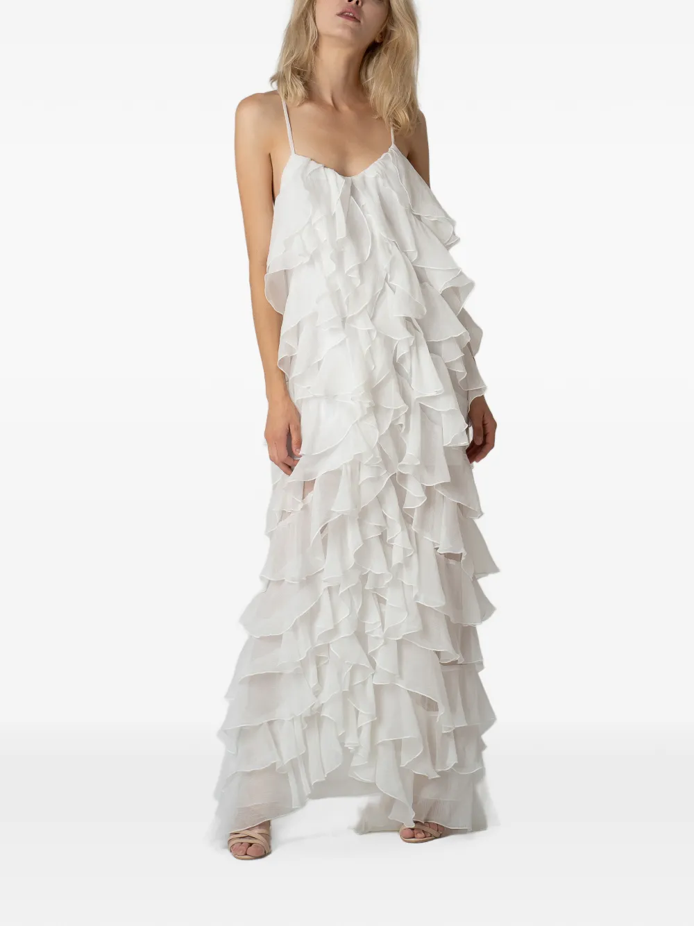 MONARH Lucky ruffled maxi dress Wit