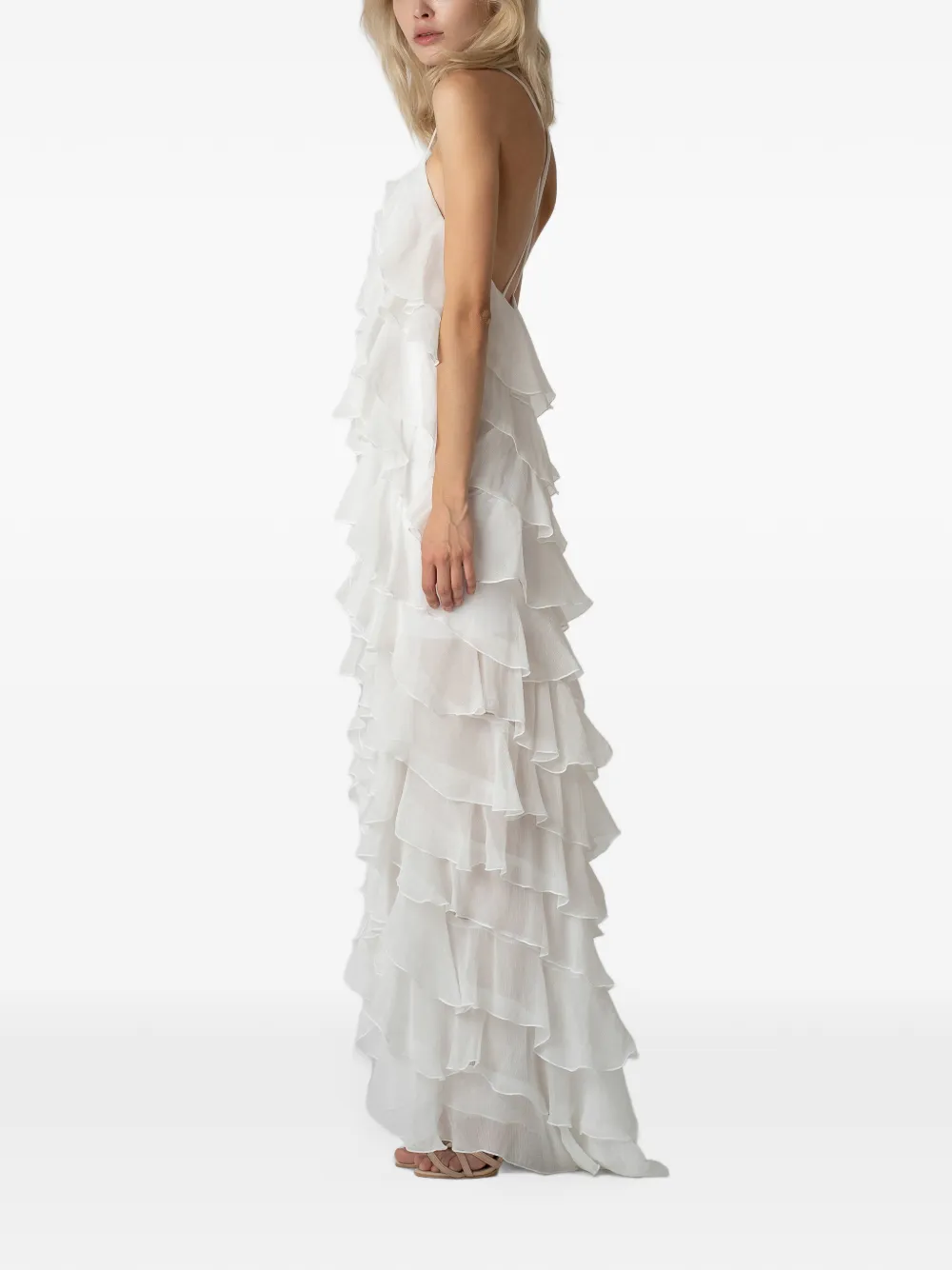 MONARH Lucky ruffled maxi dress Wit
