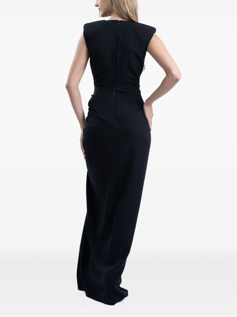 MONARH plunging ruched gown Zwart