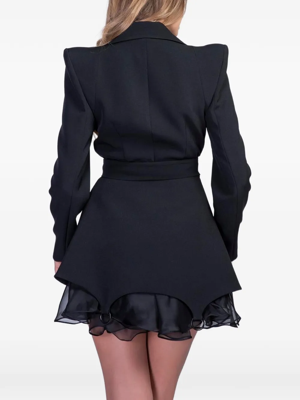 MONARH ruffle-trim bow-waist blazer mini dress Zwart