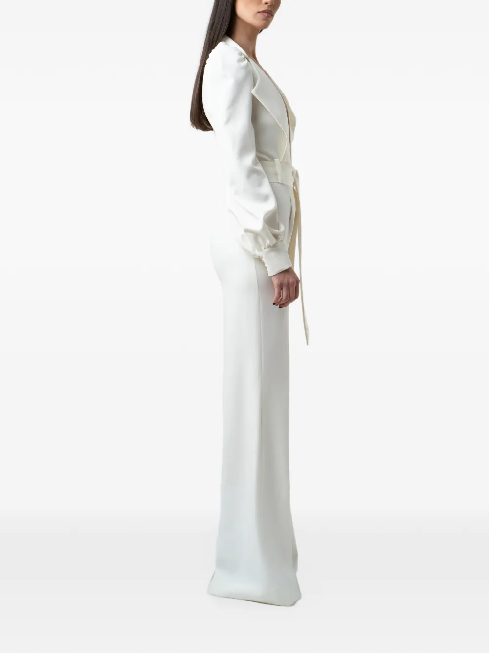 MONARH Jumpsuit met diepe hals en pofmouwen Wit