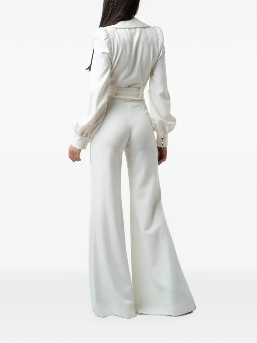 MONARH Jumpsuit met diepe hals en pofmouwen Wit