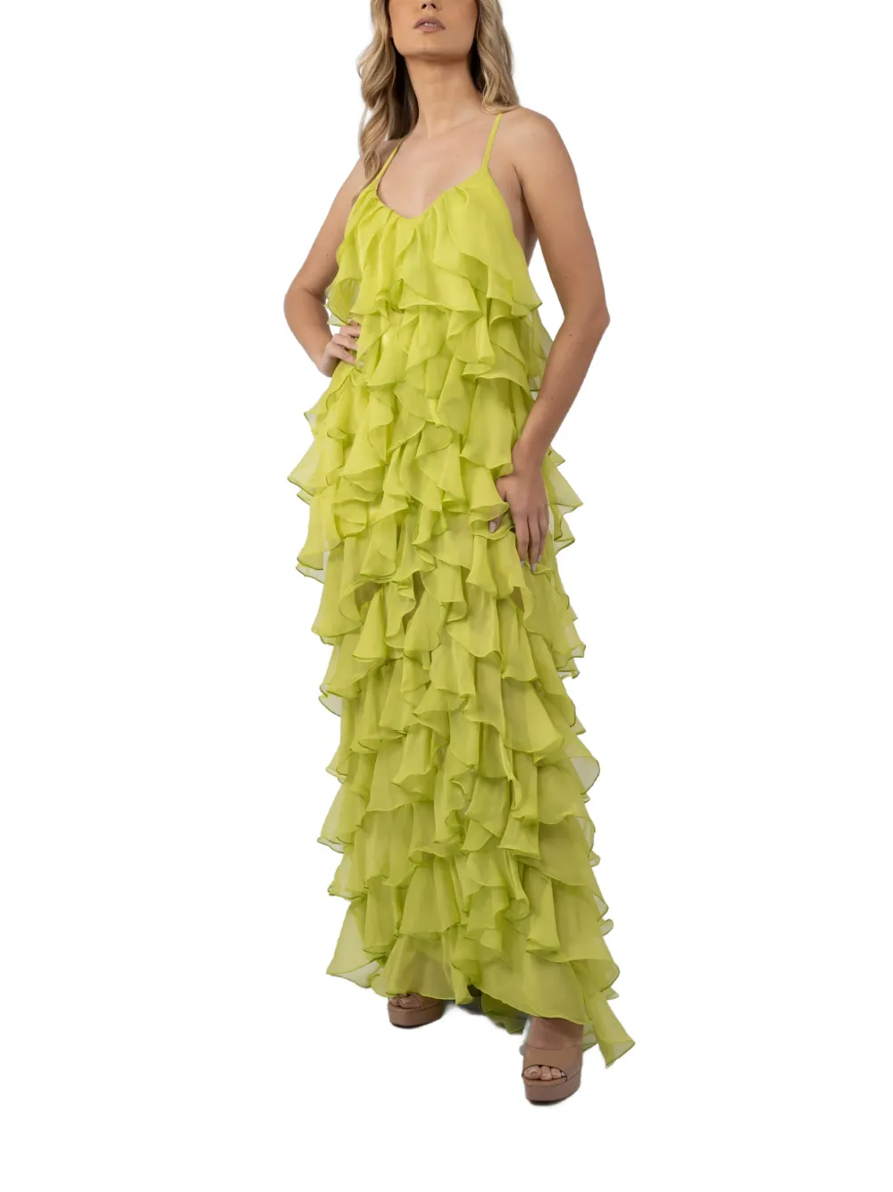 MONARH Lucky ruffled gown Groen