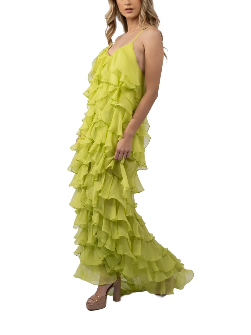 MONARH Lucky ruffled gown Groen