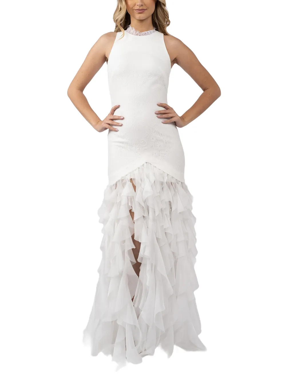MONARH ruffled silk gown Wit