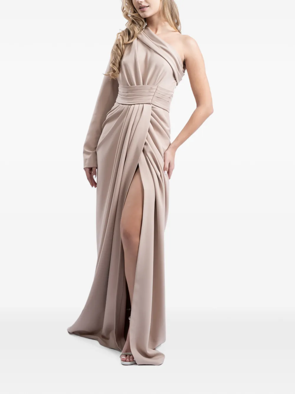 MONARH asymmetrical draped maxi dress Beige