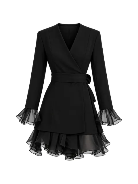 MONARH ruffled belted mini blazer dress