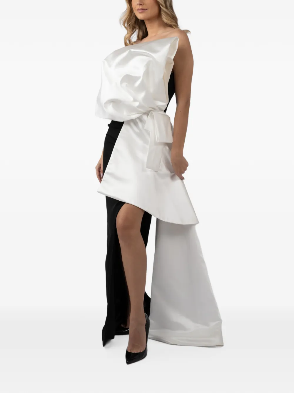 MONARH corset and oversized bow maxi dress Zwart