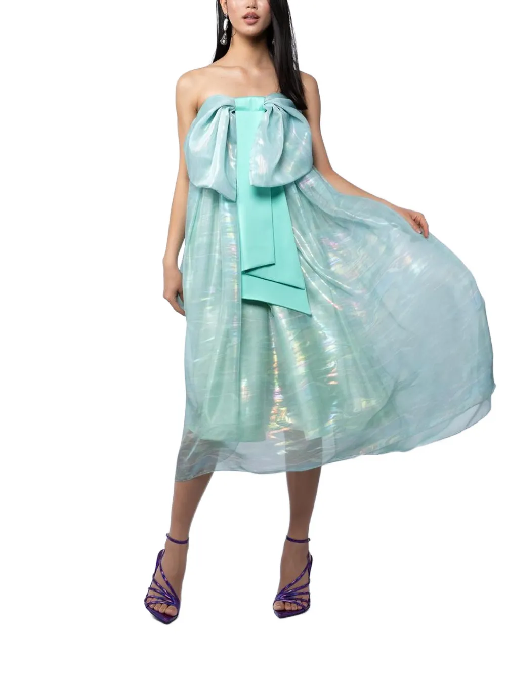 MONARH bow-detail silk midi dress Groen