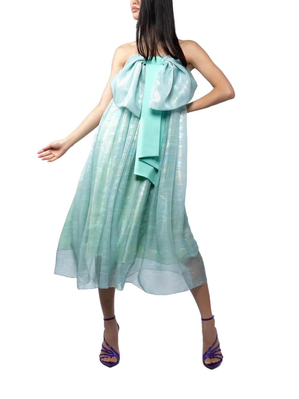 MONARH bow-detail silk midi dress Groen