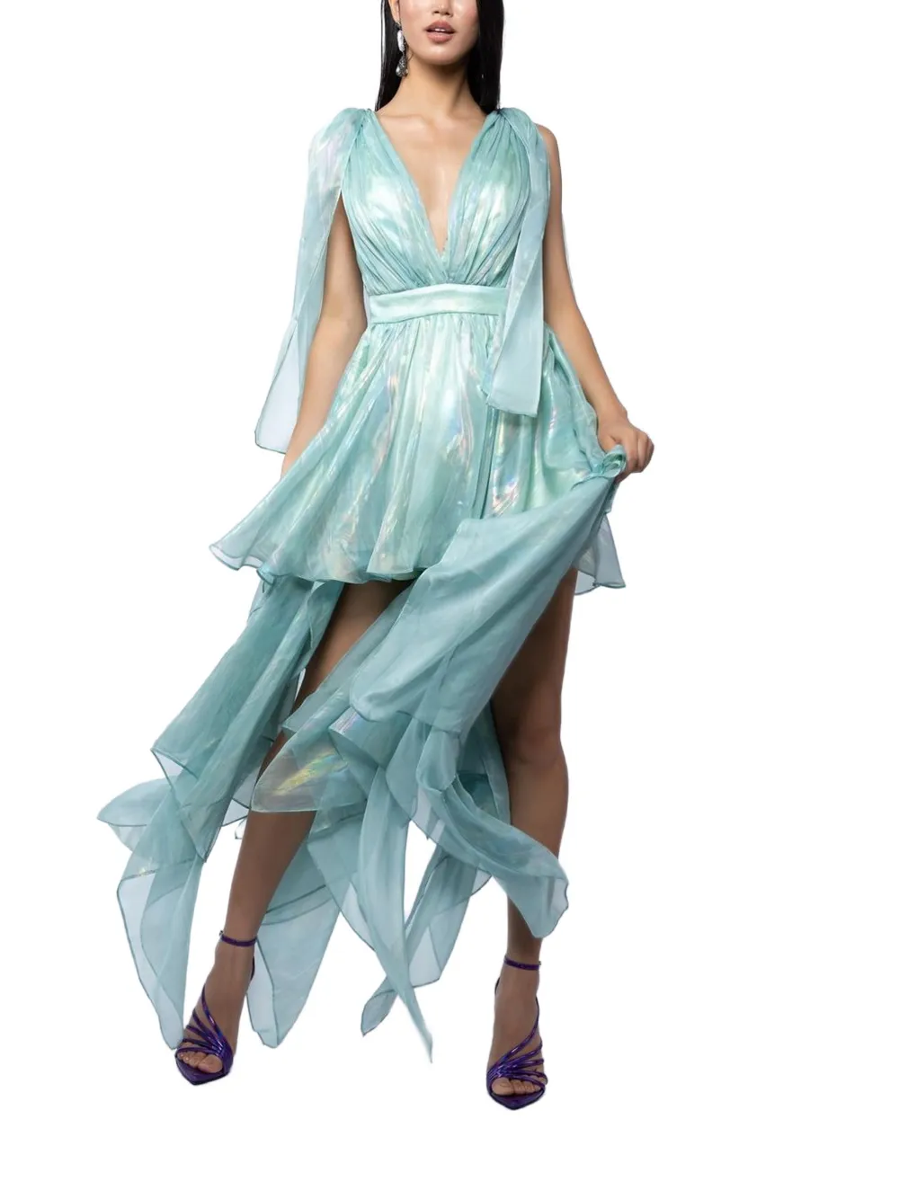 MONARH asymmetrical tiered mini dress Blauw