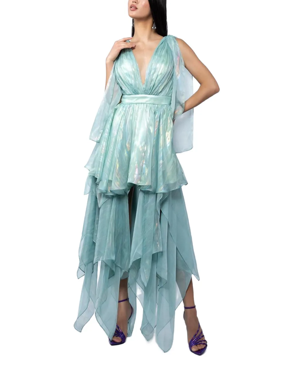 MONARH asymmetrical tiered mini dress Blauw