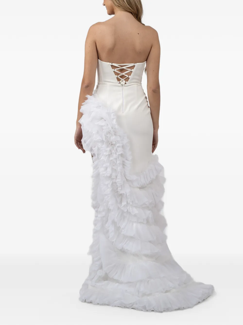 MONARH ruffled asymmetrical maxi dress Wit