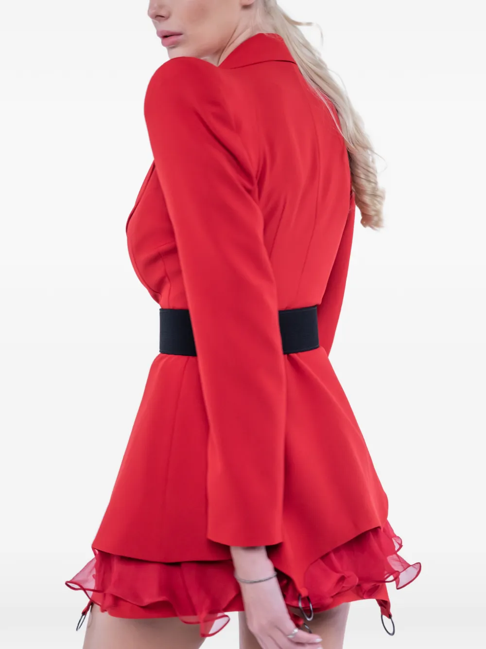 MONARH Ringoux sculptural-shoulder blazer mini dress Rood