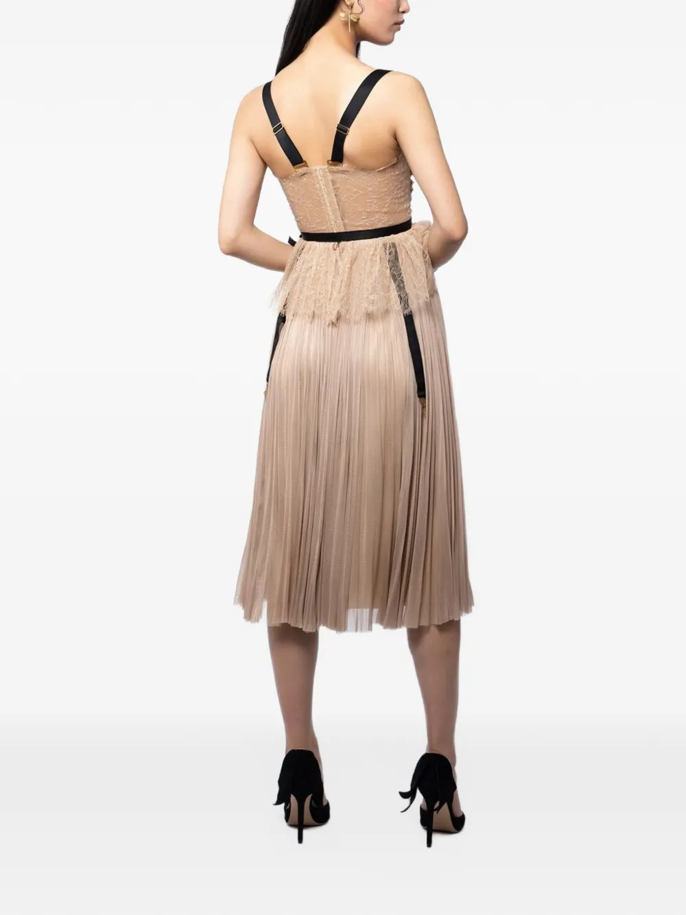 MONARH Geplooide midi-jurk met imitatiejarretels Beige