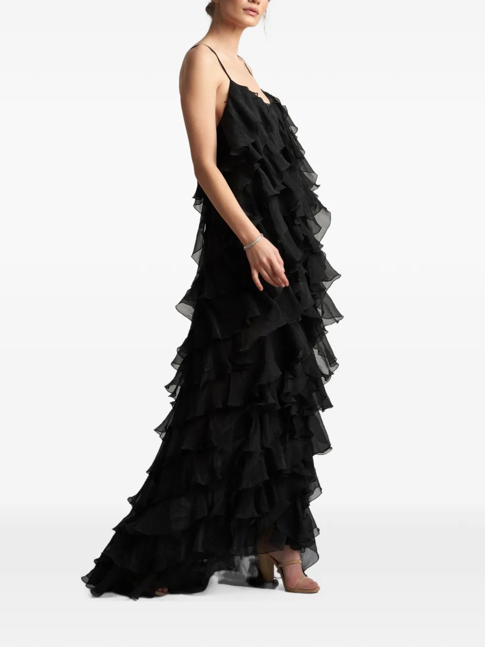 MONARH ruffled tiered gown Zwart