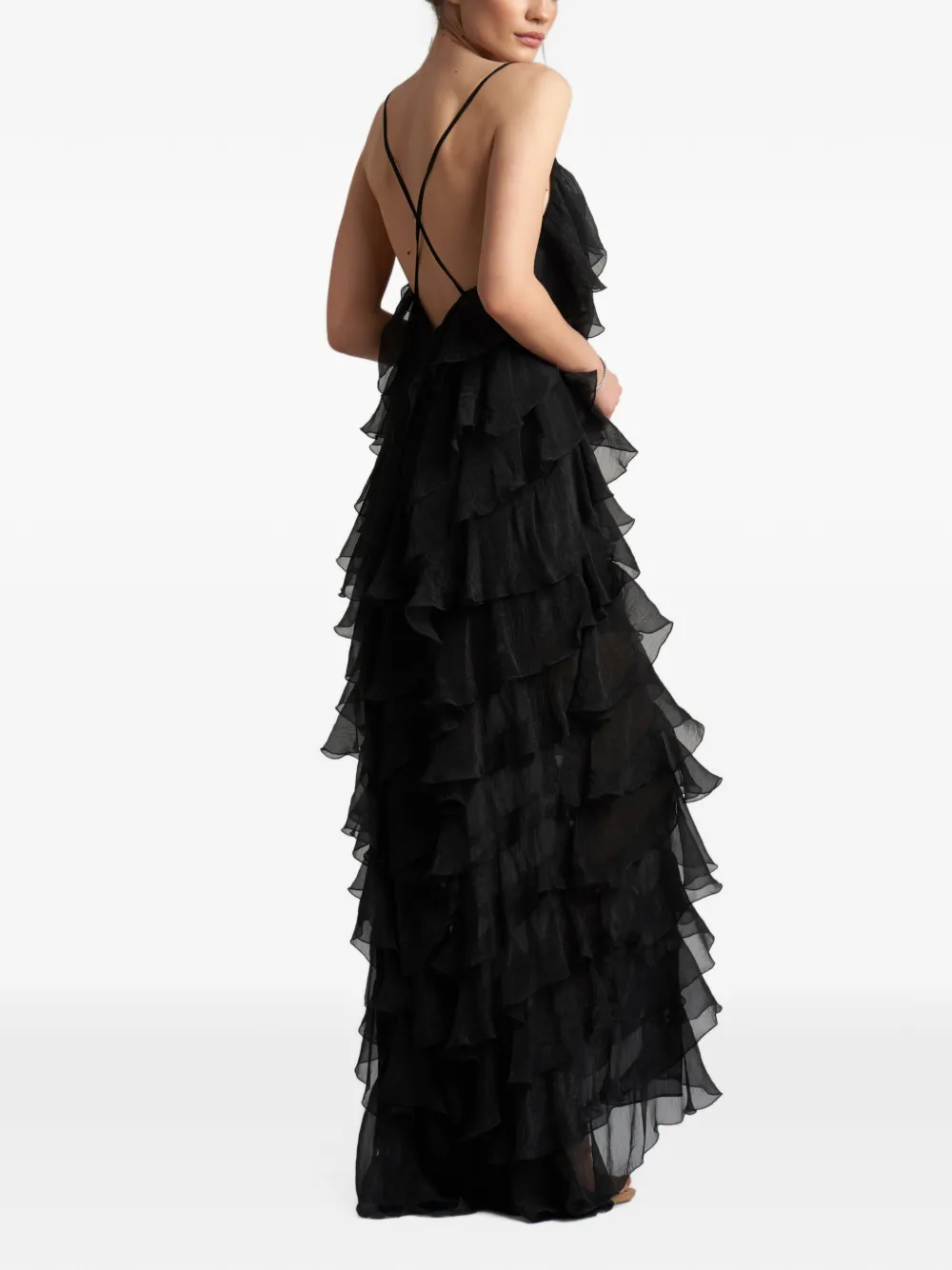 MONARH ruffled tiered gown Zwart