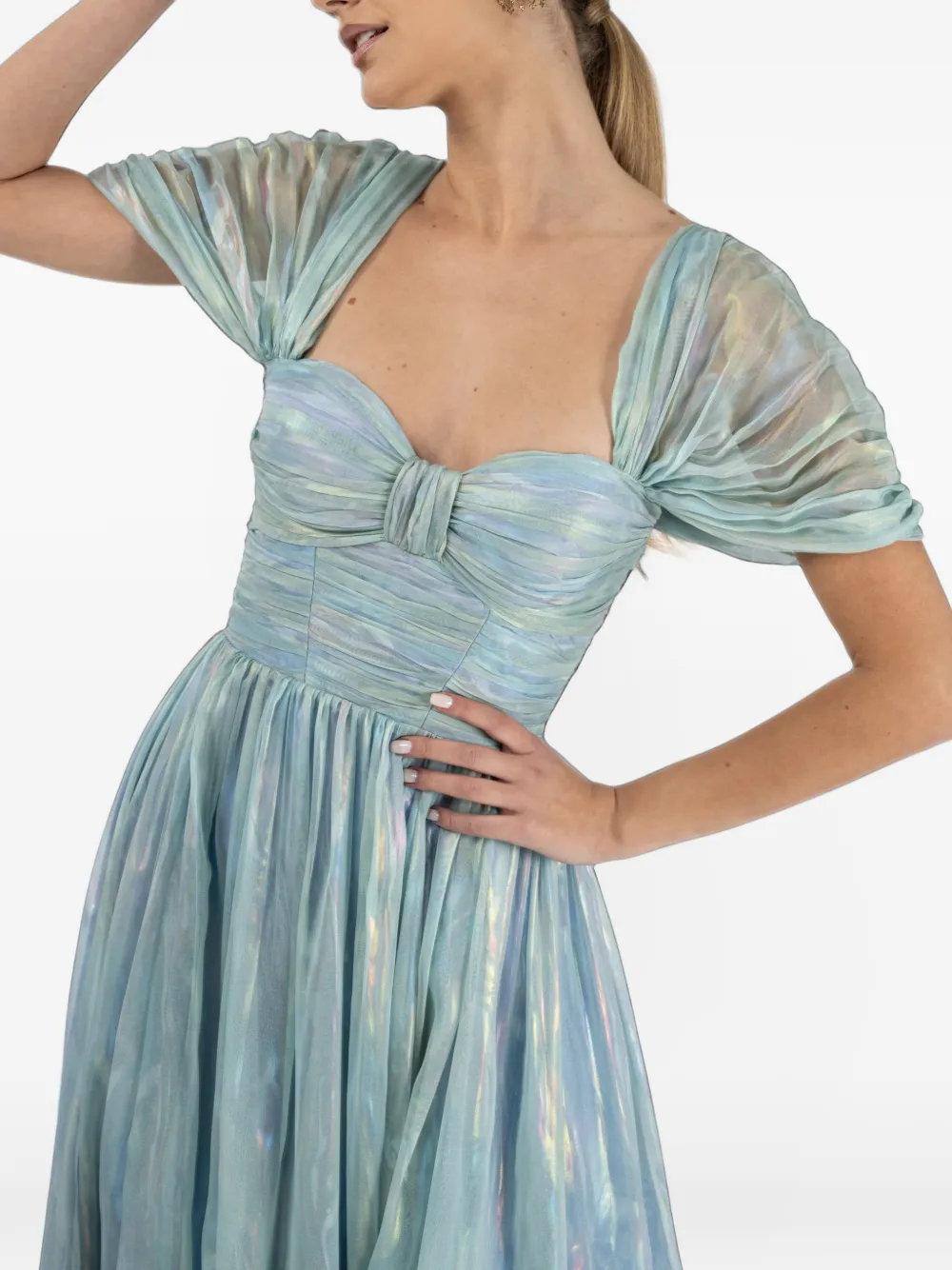MONARH coated-silk pleated gown Blauw