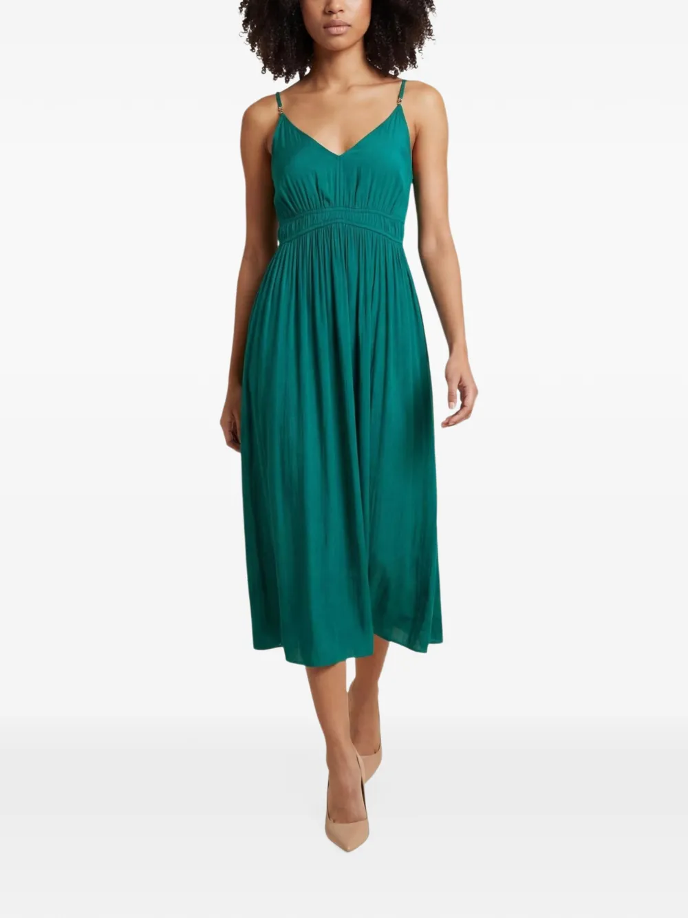 Morgan V-neck pleated midi dress Groen