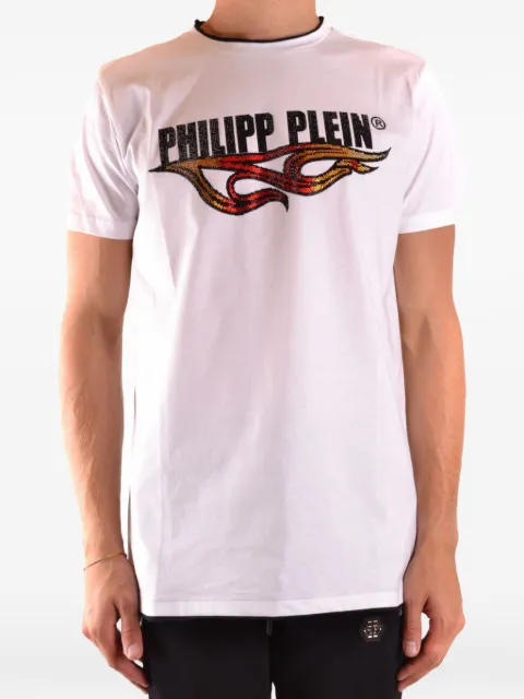 Philipp Plein playera con detalles de cristal y logo estampado