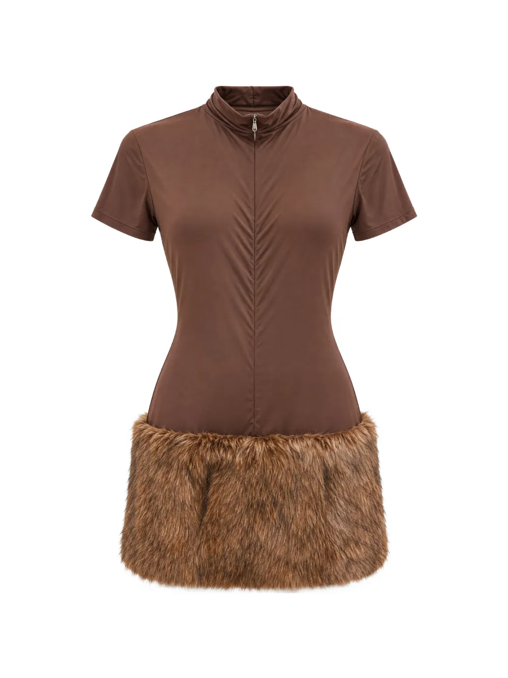 Bronx and Banco faux-fur trim short-sleeve mini dress - Marrone