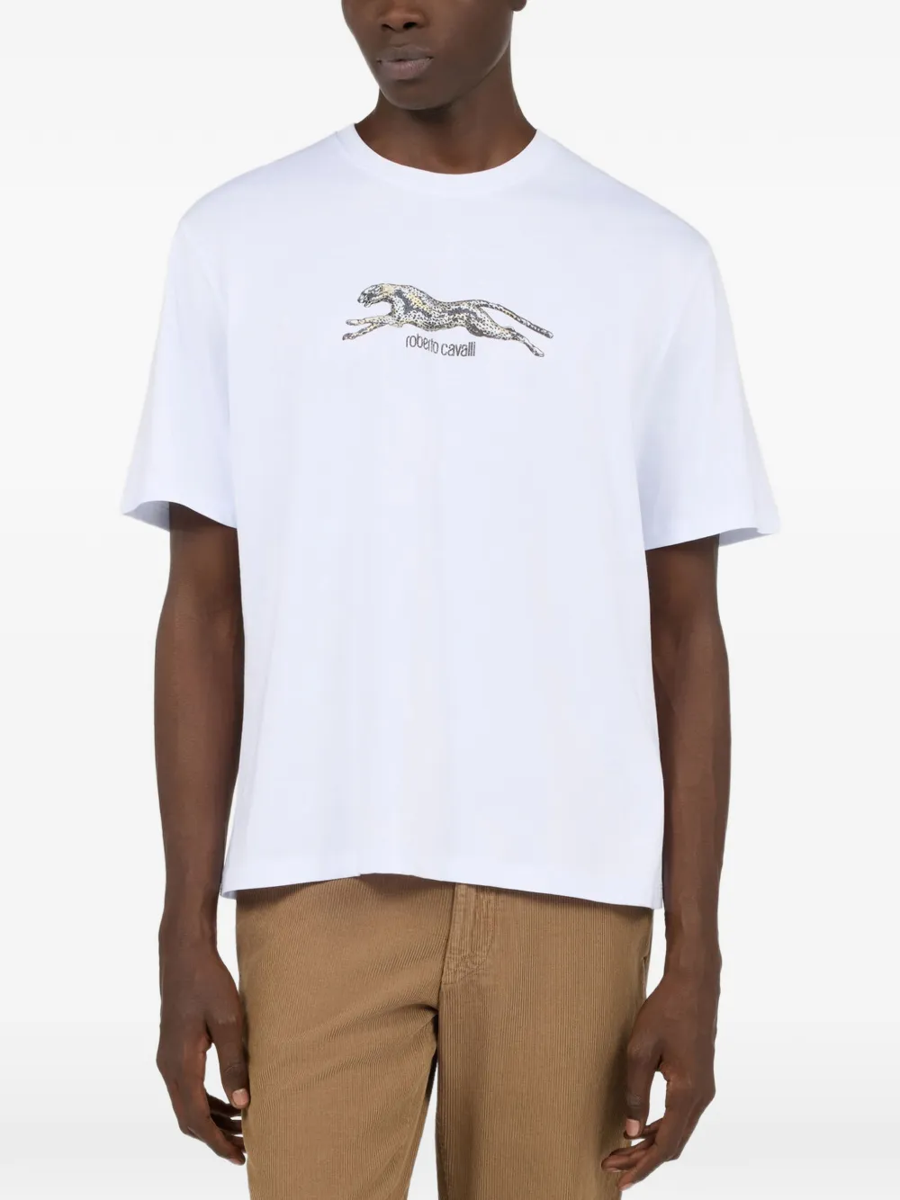 Roberto Cavalli cheetah-print logo-print T-shirt Wit