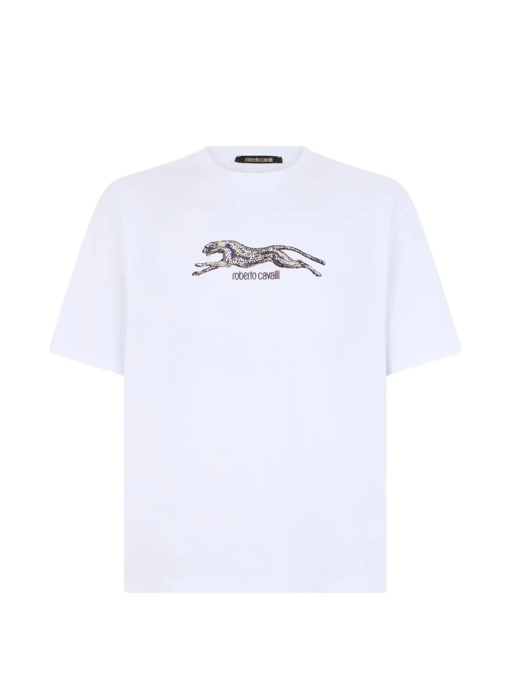 Roberto Cavalli cheetah-print logo-print T-shirt Wit
