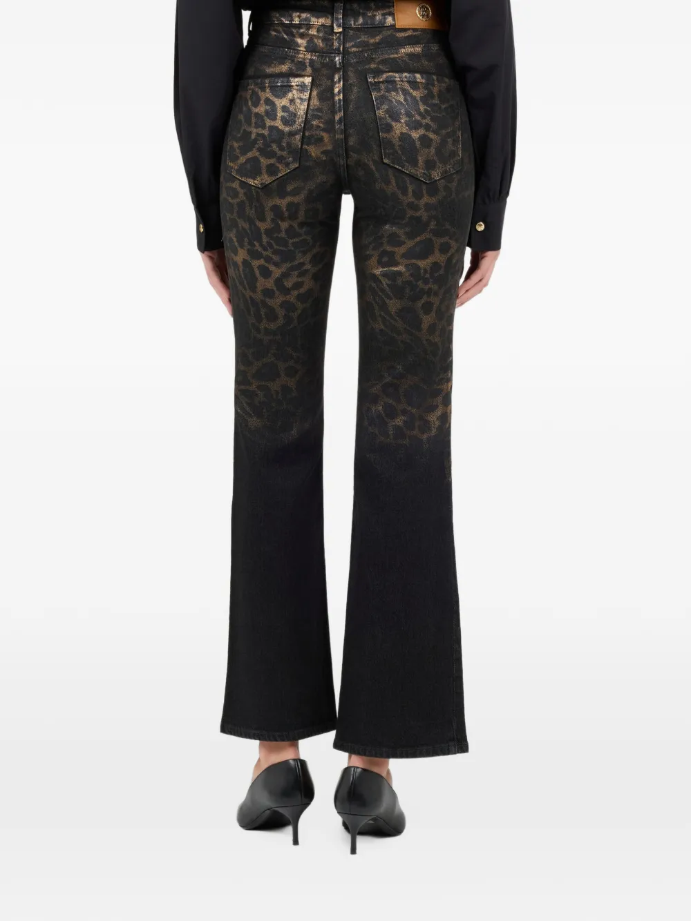 Roberto Cavalli leopard-print metallic-effect jeans Zwart