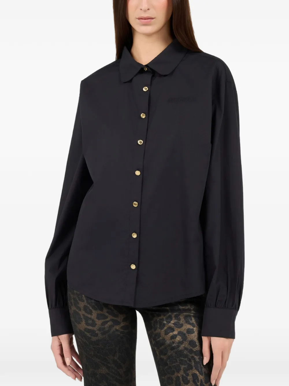 Roberto Cavalli logo-embroidered button-up shirt Zwart
