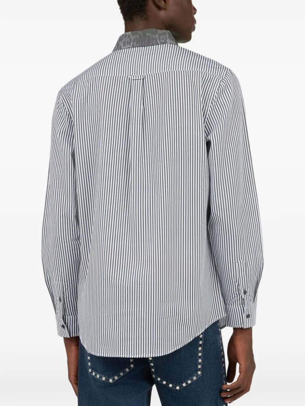 Roberto Cavalli striped leopard-print collar shirt Wit