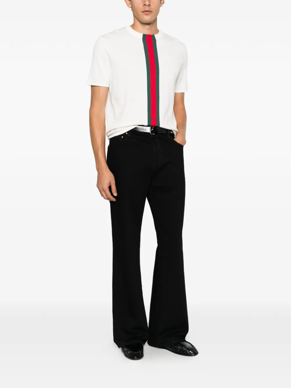 Gucci Web intarsia-knit T-shirt Wit
