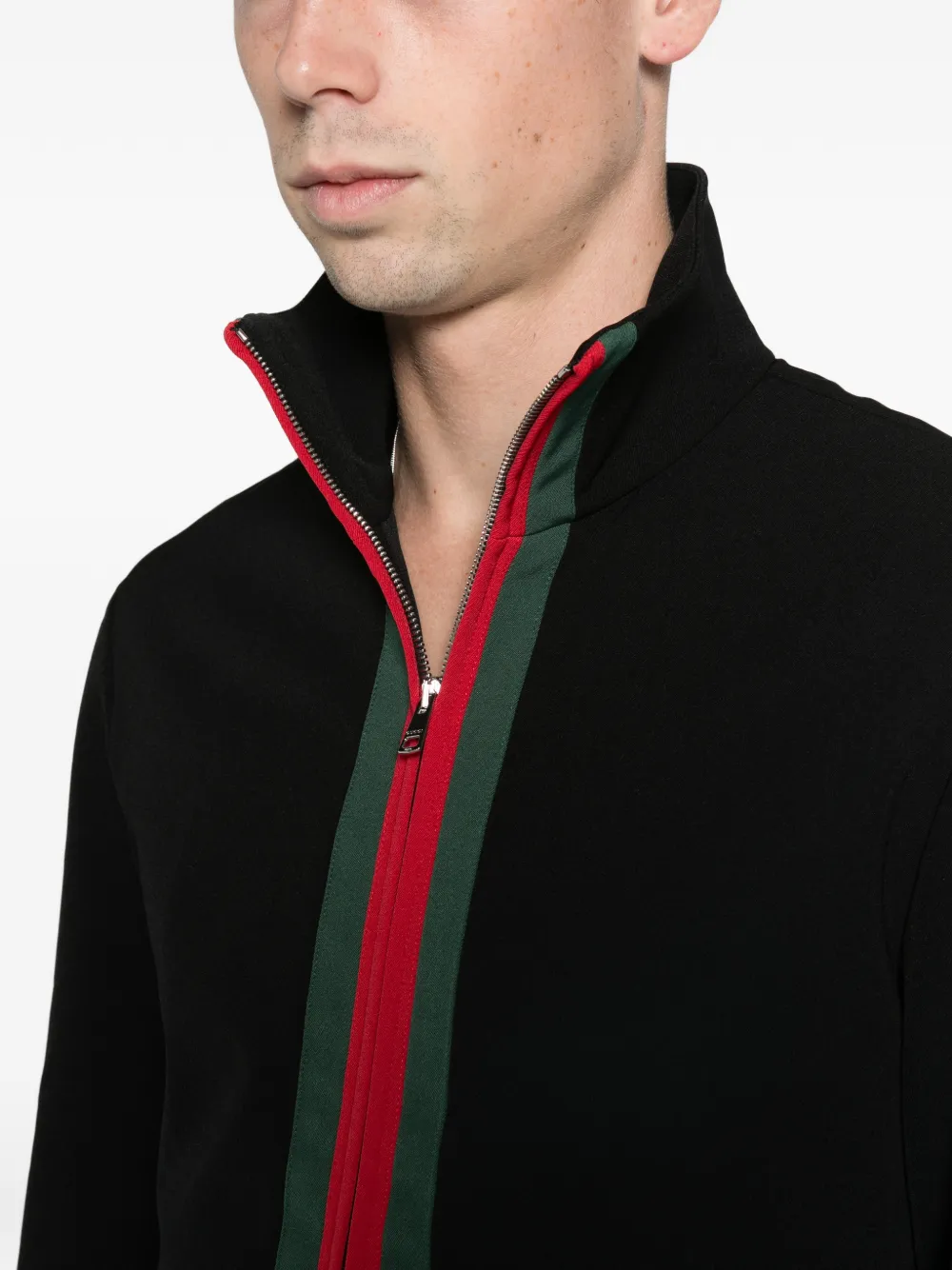 Gucci stretch nylon zip jacket with Web Zwart