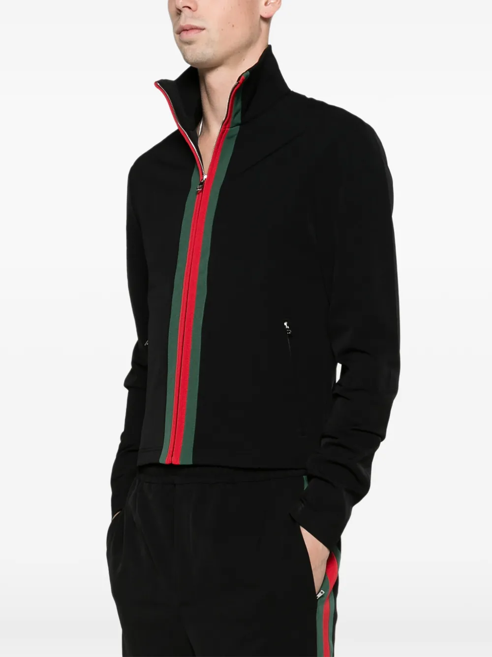 Gucci stretch nylon zip jacket with Web Zwart
