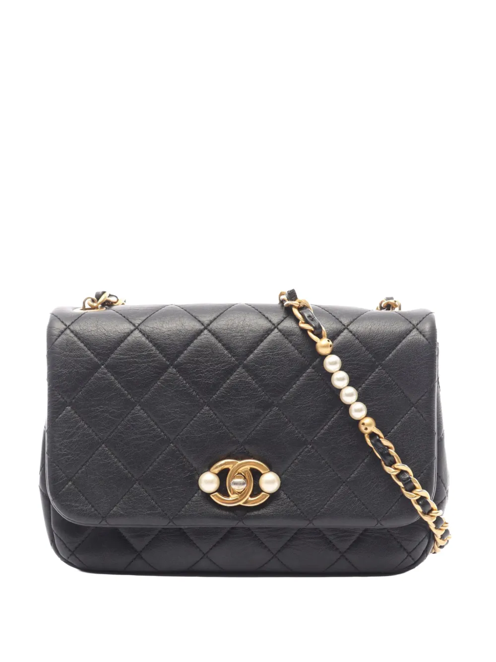CHANEL Pre-Owned 2021-2026 Small CC Glazed Calfskin Imitation Pearls Flap crossbody bag - Schwarz