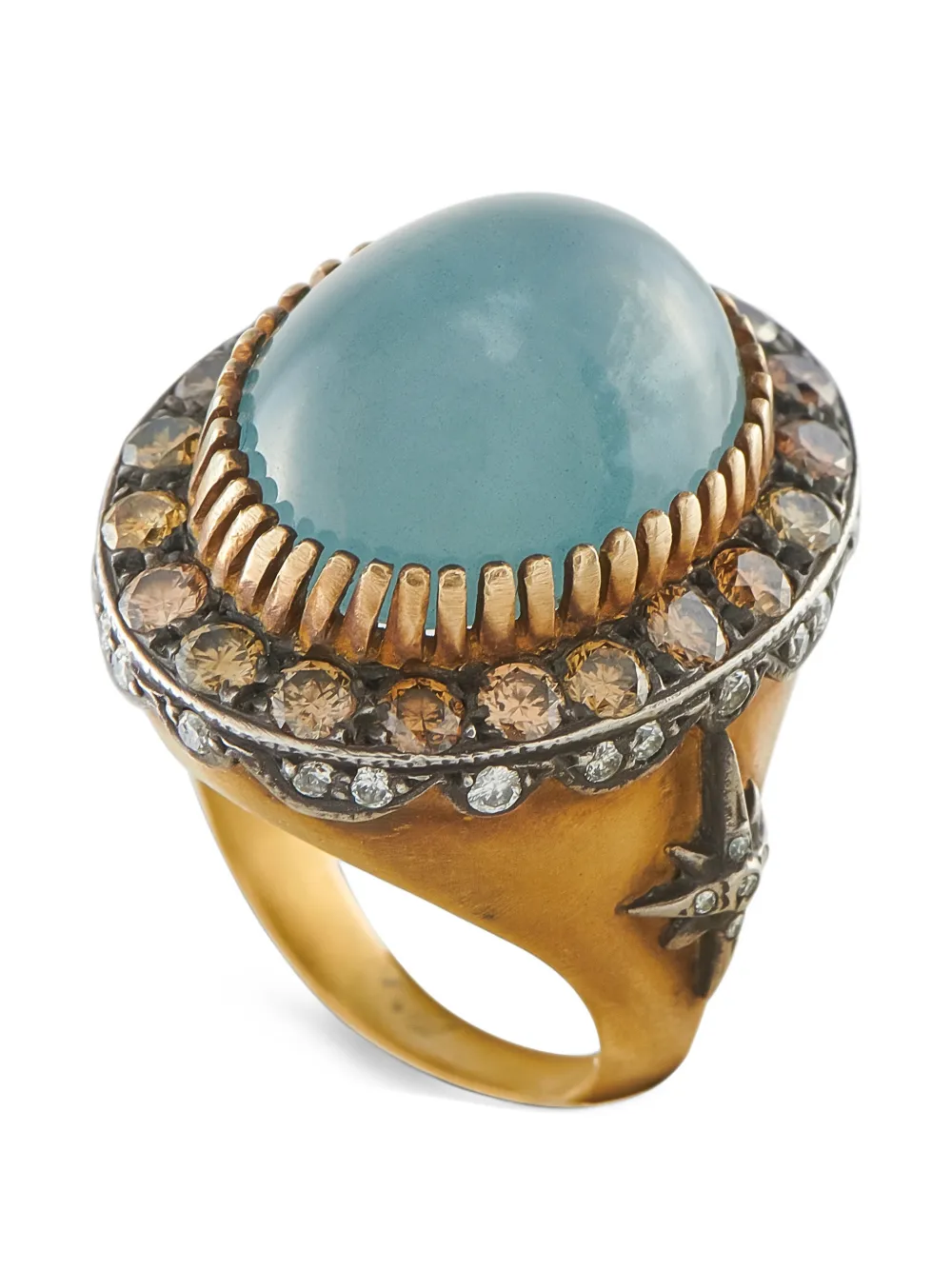 Pre-owned Sara Weinstock Cat's Eye And Diamond Ring In Gold