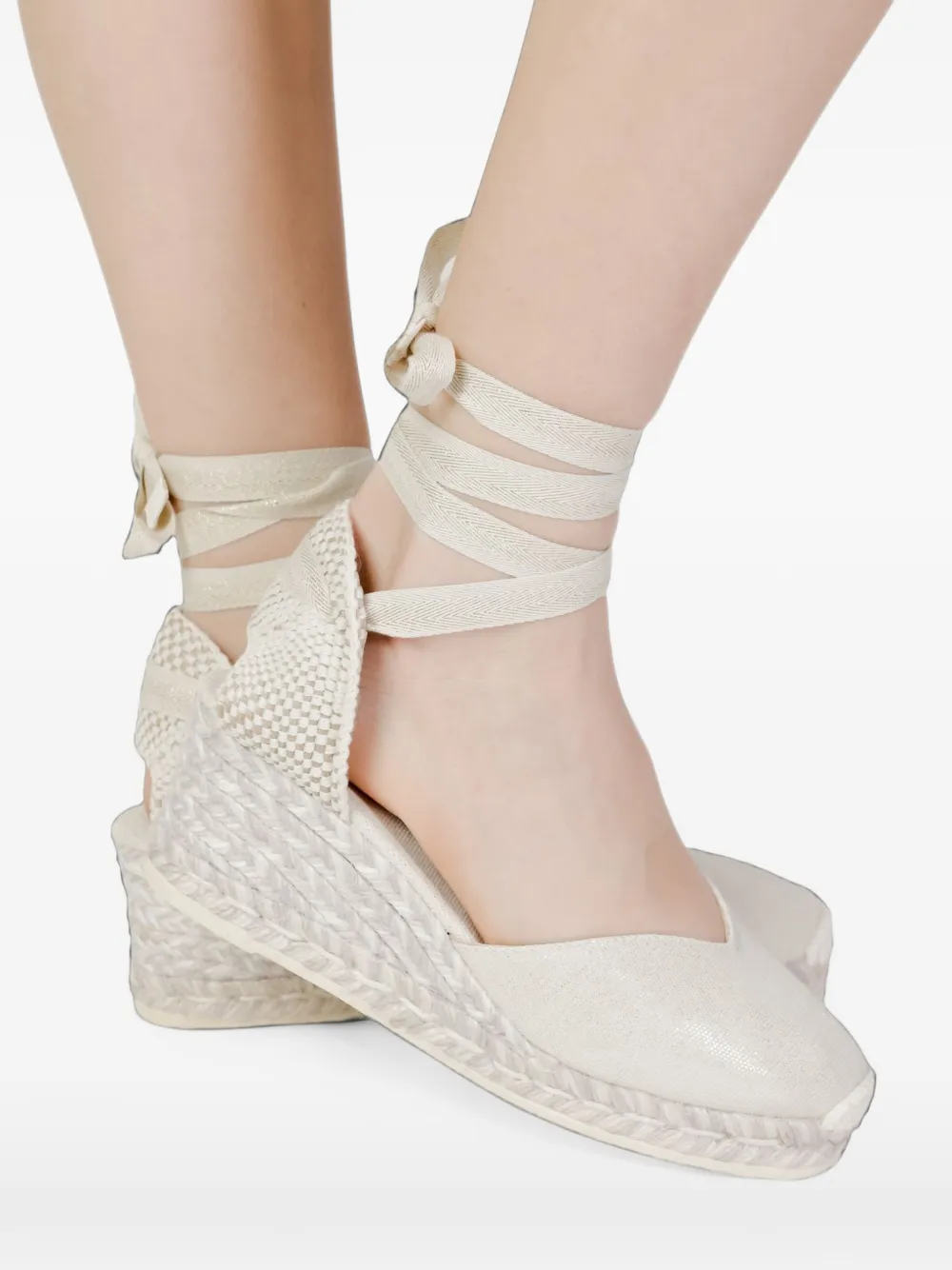 Espadrilles Wedge-heel Lace-up Sandals In Neutrals