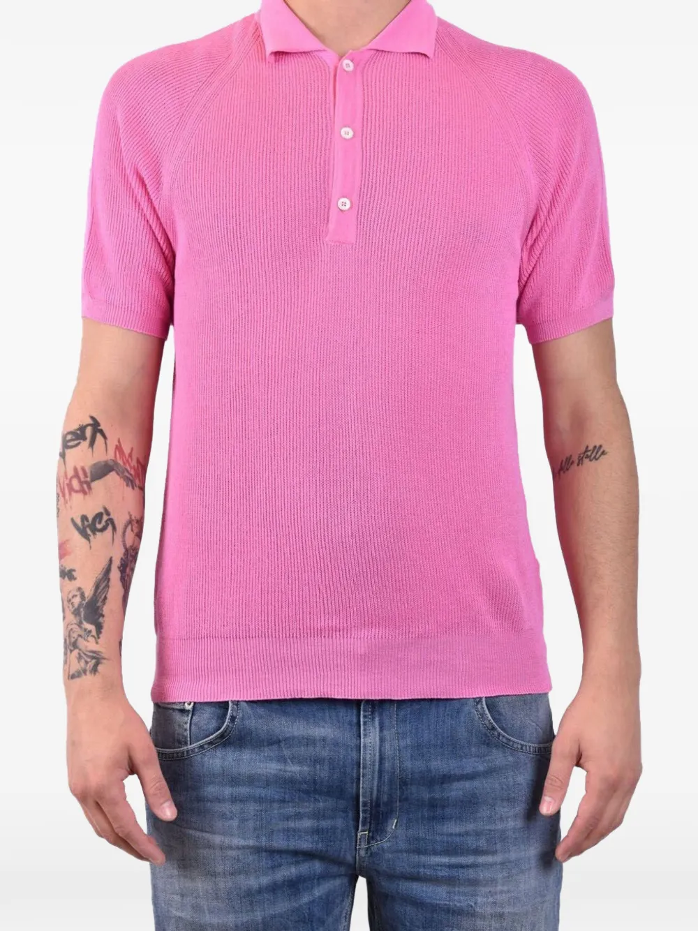 Laneus raglan-sleeve ribbed polo shirt Roze