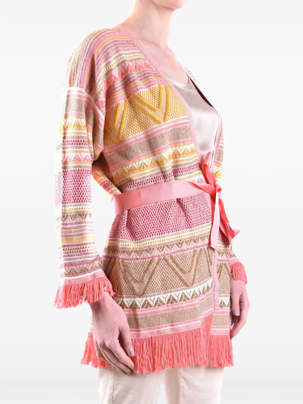 TWINSET striped fringe-trim cardigan Roze