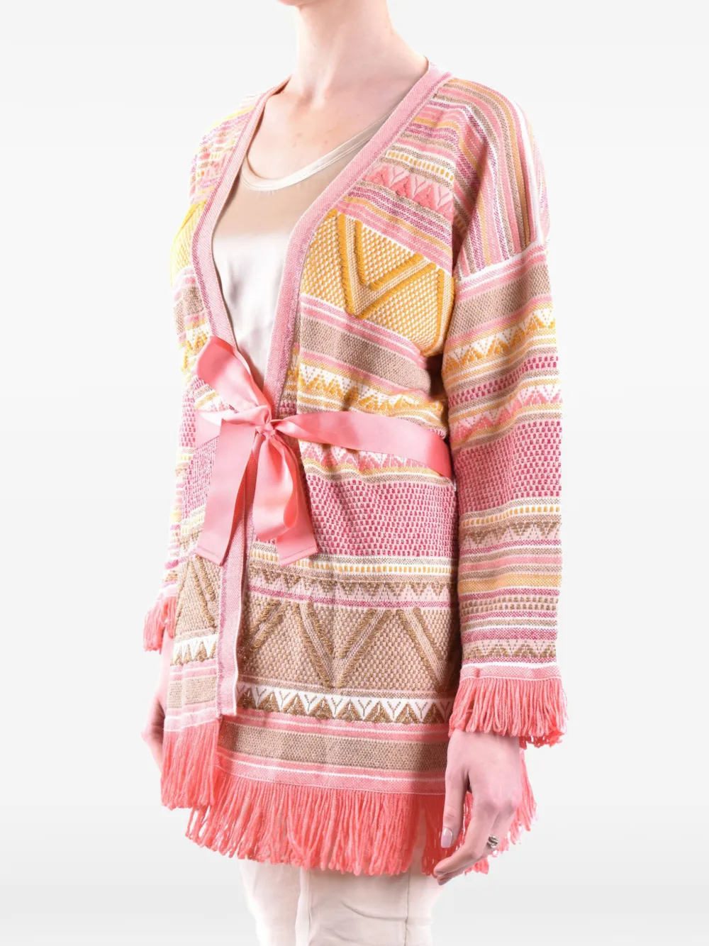 TWINSET striped fringe-trim cardigan Roze