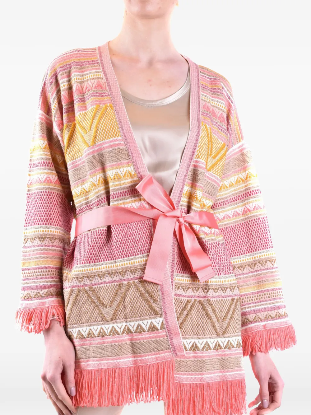 TWINSET striped fringe-trim cardigan - Rosa