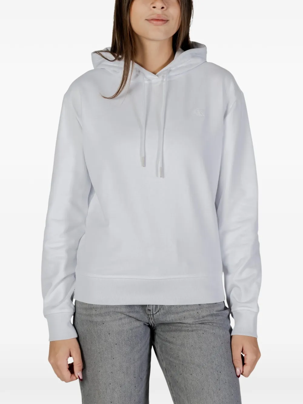 Calvin Klein Jeans Terry logo-embroidered drawstring hoodie - Bianco
