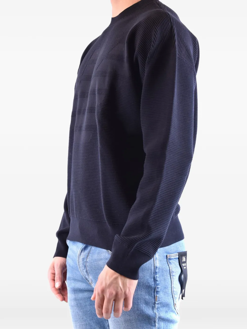 Emporio Armani ribbed-knit logo-embroidered sweater Blauw