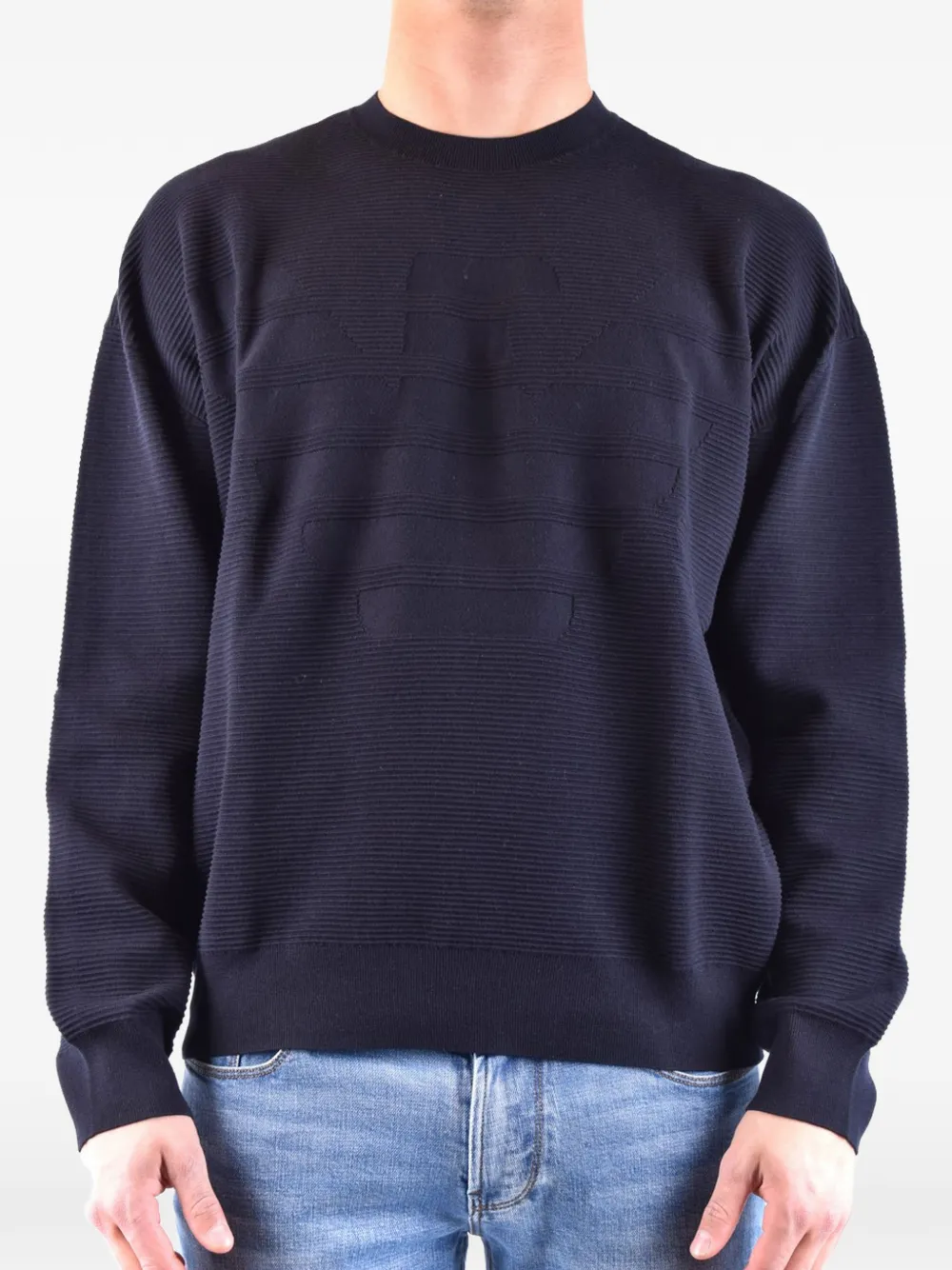 Emporio Armani ribbed-knit logo-embroidered sweater Blauw