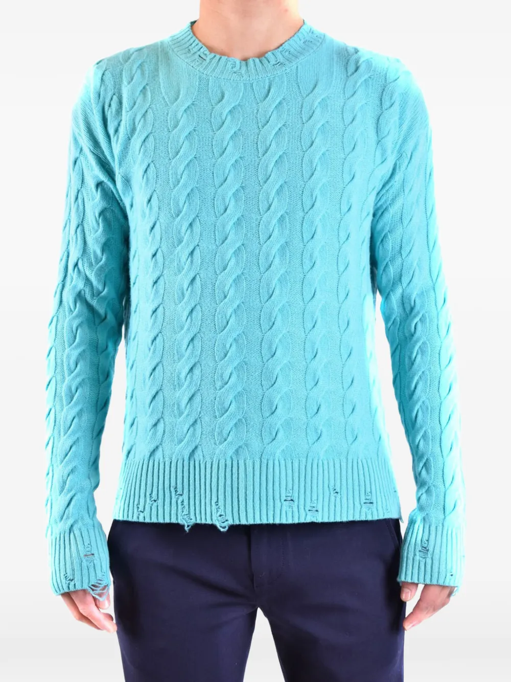 Laneus distressed cable-knit sweater Blauw