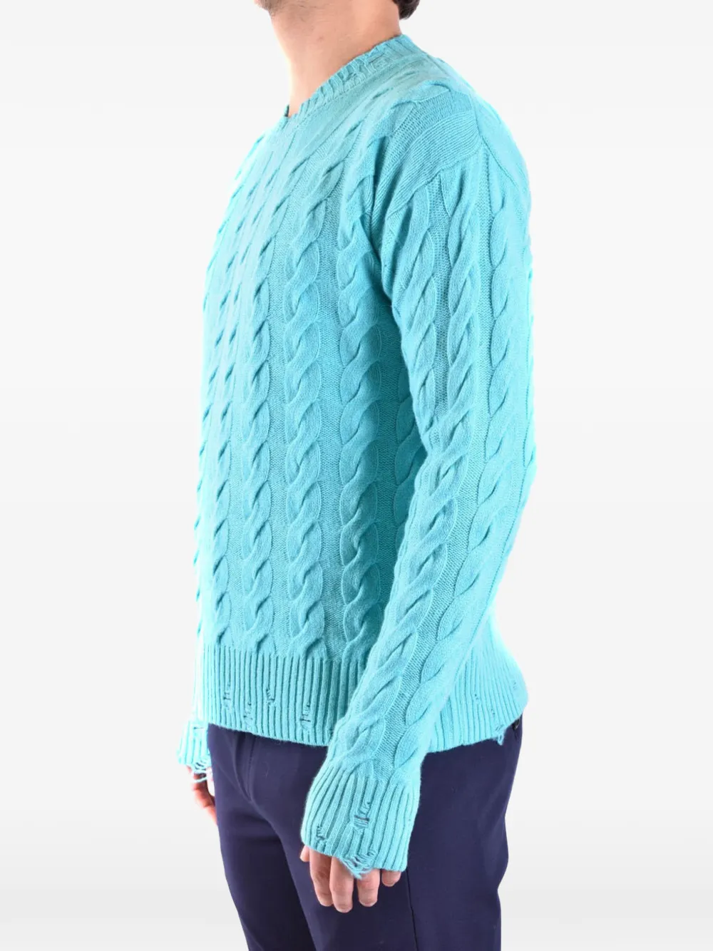 Laneus distressed cable-knit sweater Blauw