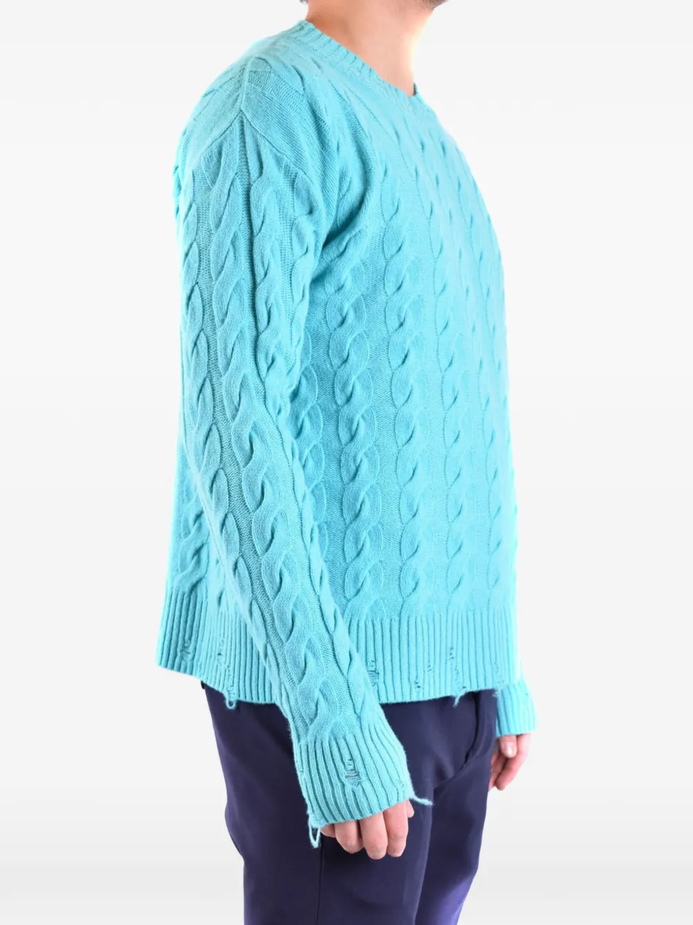 Laneus distressed cable-knit sweater Blauw
