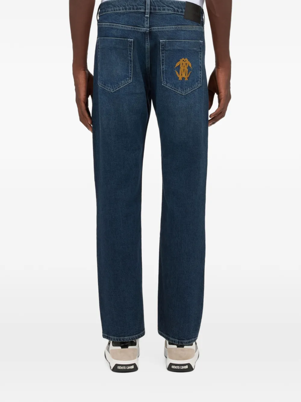 Roberto Cavalli monogram-embroidered jeans Blauw