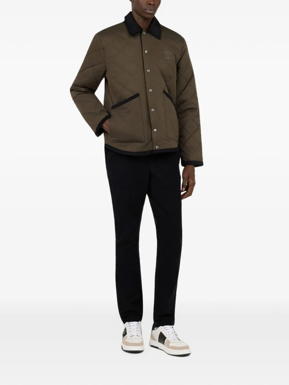 Roberto Cavalli quilted logo-embroidered jacket Groen
